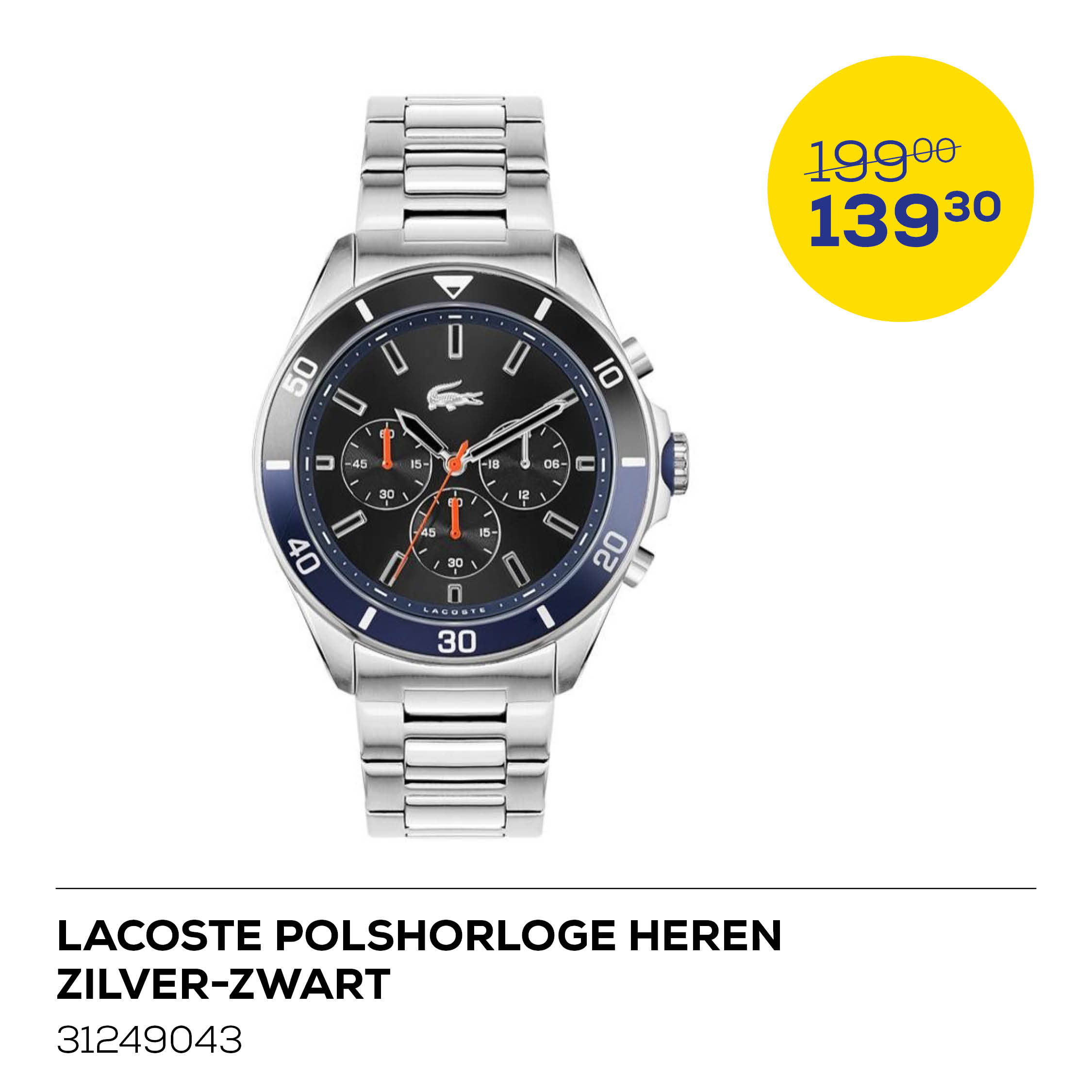 Lacoste Polshorloge Heren Zilver-Zwart